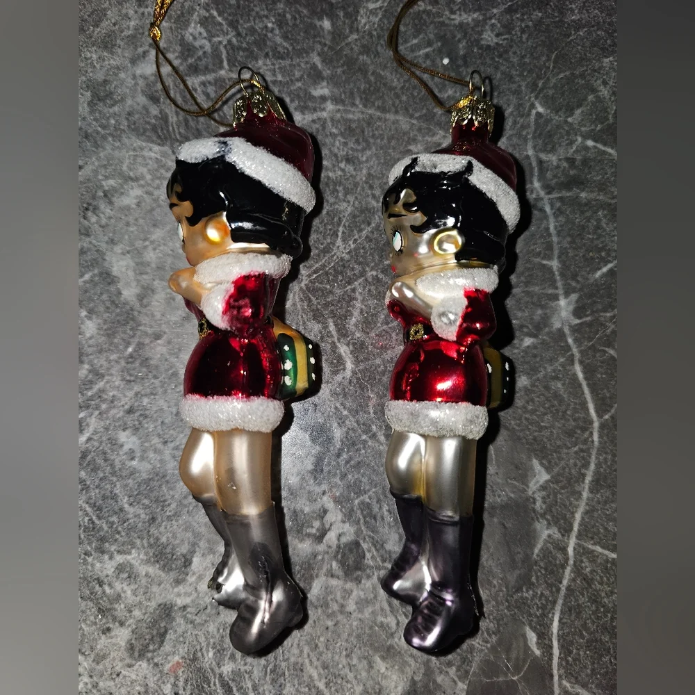 RARE Set of 2 Betty Boop Hand Blown Glass Ornaments - Kurt Adler Style